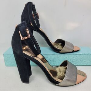 Ted Baker London Strappy Heels Black Silver Rose Gold Womens Size 36, US 5 99%